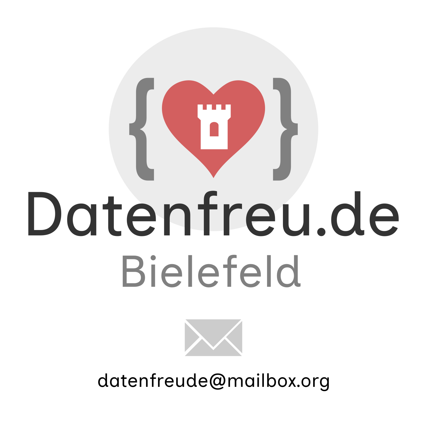 Datenfreude-Logo: ein rotes Herz mit einem weißen Burgtürmchen darin und geschweifte Klammern links und rechts davon